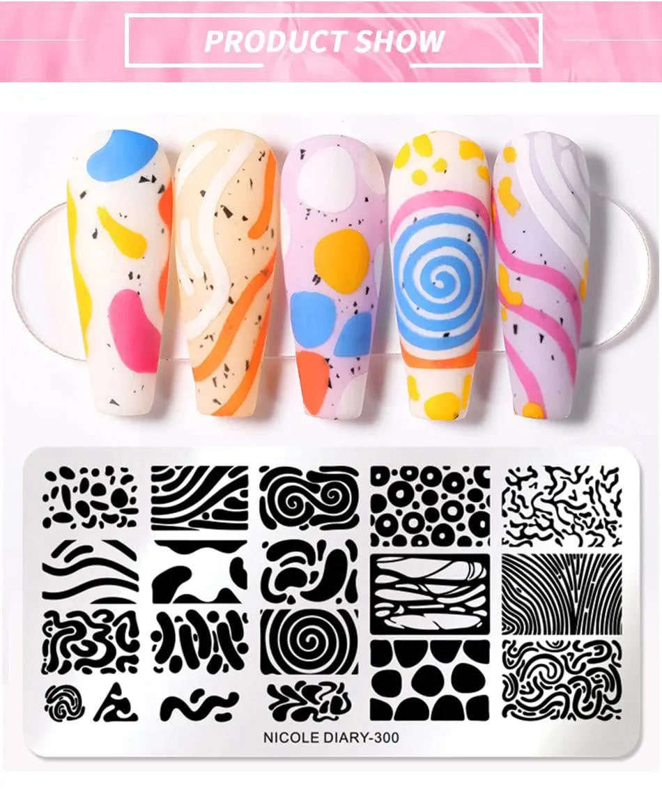 NICOLE DIARY Halloween Nail Art Stamping Plate Drawing Template Butterfly Heart Wave Line Image Stencil Mold Nail Printing Tools - Life and Lines