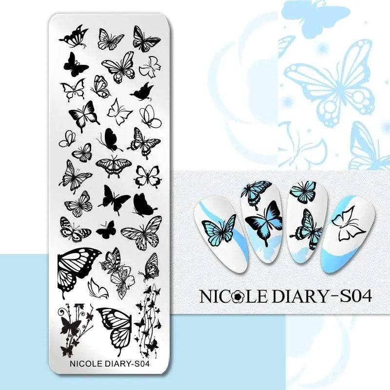 NICOLE DIARY Halloween Nail Art Stamping Plate Drawing Template Butterfly Heart Wave Line Image Stencil Mold Nail Printing Tools - Life and Lines