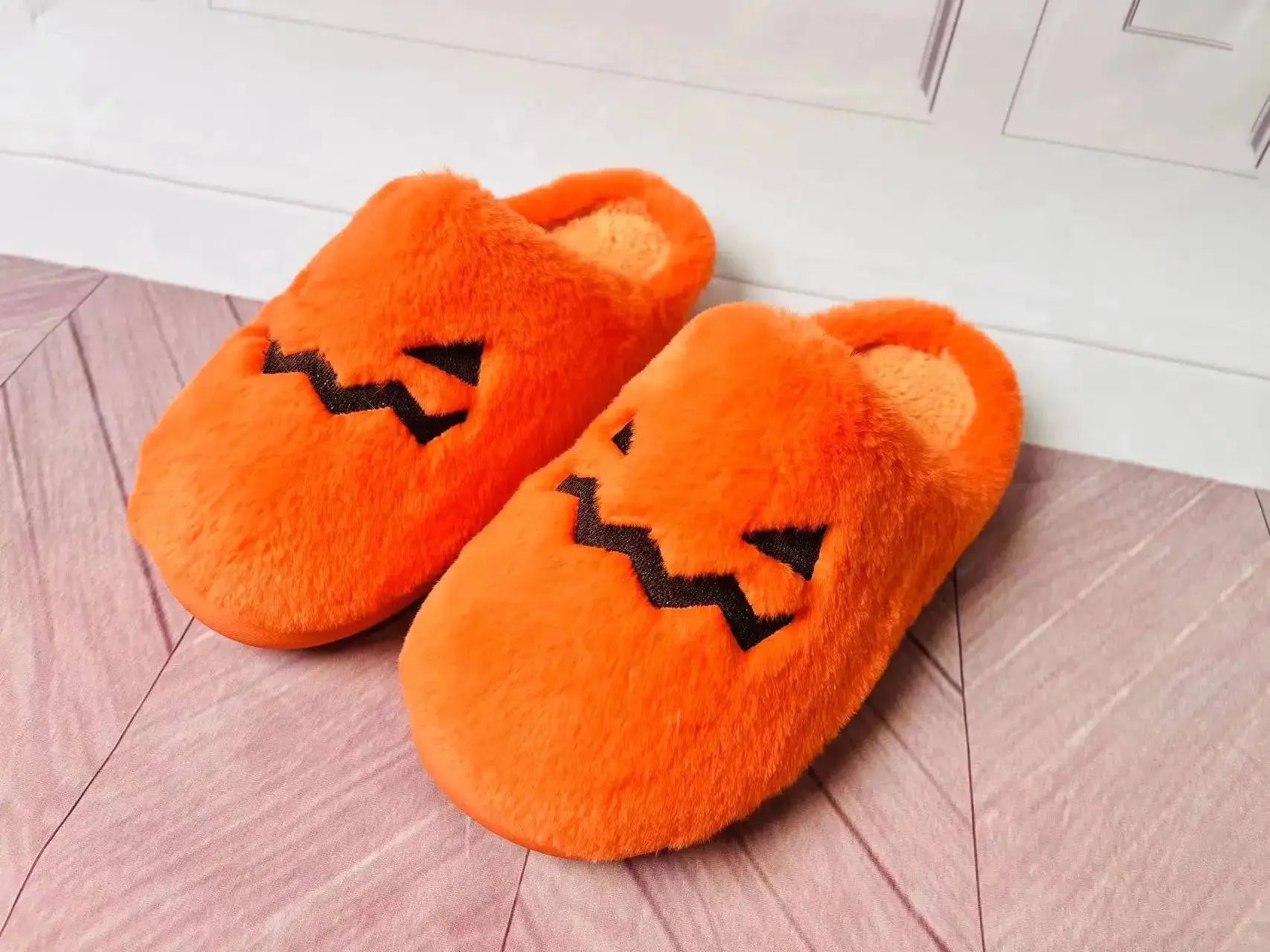 Halloween New Home Cute Cartoon Cotton Slippers for Men and Women Couples Warm Cotton Slippers Pumpkin Plush - Life and Lines