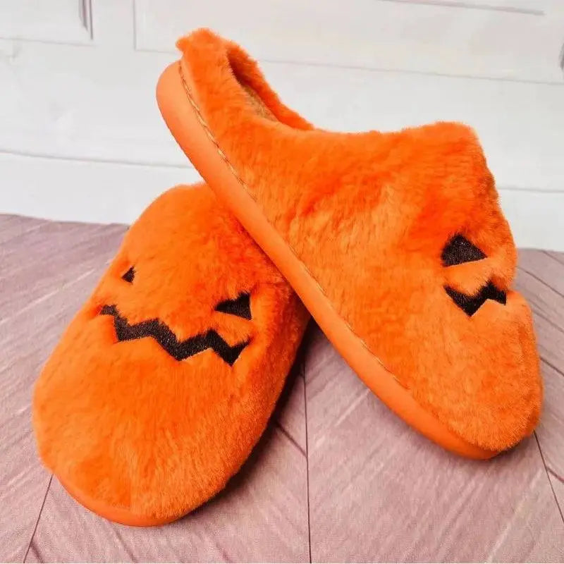 Halloween New Home Cute Cartoon Cotton Slippers for Men and Women Couples Warm Cotton Slippers Pumpkin Plush - Life and Lines