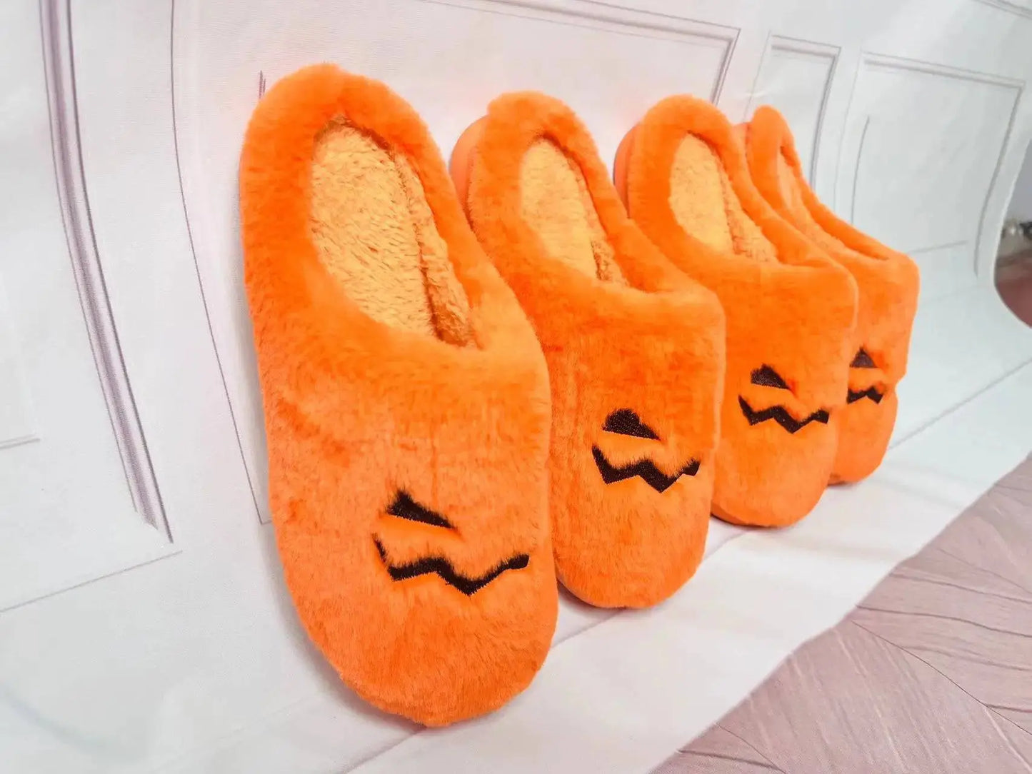 Halloween New Home Cute Cartoon Cotton Slippers for Men and Women Couples Warm Cotton Slippers Pumpkin Plush - Life and Lines