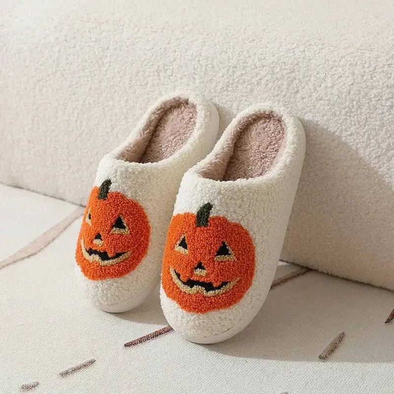 Halloween Pumpkin Smiley Cotton Slippers Thick-soled Winter Household Non-slip Pumpkin Slippers Indoor Women's Winter Warmth - Life and Lines