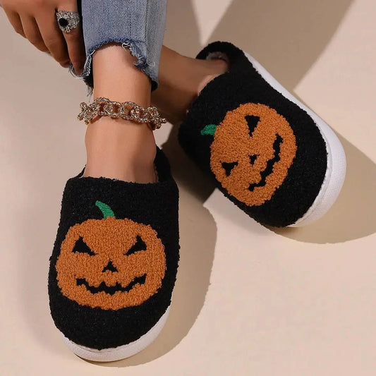 Halloween Pumpkin Smiley Cotton Slippers Thick-soled Winter Household Non-slip Pumpkin Slippers Indoor Women's Winter Warmth - Life and Lines