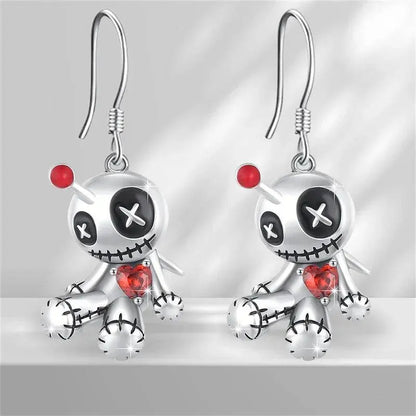 Funny Voodoo Doll Red Heart Pendant Earrings - Life and Lines