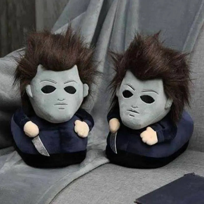 Highland Cow Halloween Michael Myers Funny Black King Plush Slippers Soft Non-Slip Shoes Women Men House Flat with Slipper Toy - Life and Lines