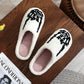 Halloween Pumpkin Slippers Women Men Finger Embroidery Spiders Warm Cotton Slippers Plush Anti Slip Resistant Couple Slippers - Life and Lines