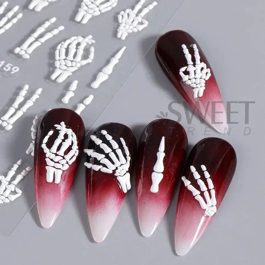 5D Relief Skeleton Hand Halloween Nail Art Stickers - Life and Lines