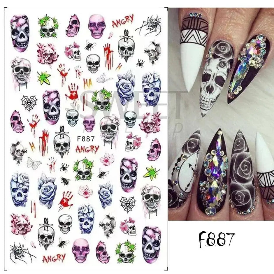 5D Relief Skeleton Hand Halloween Nail Art Stickers - Life and Lines