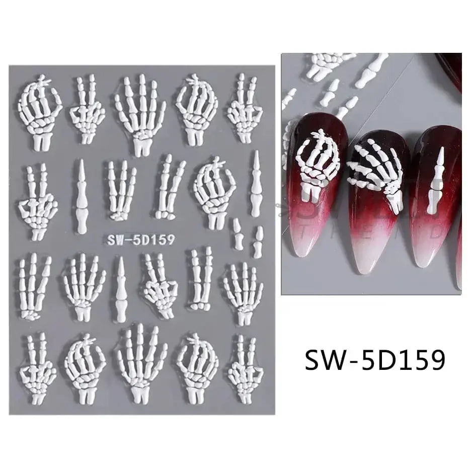 5D Relief Skeleton Hand Halloween Nail Art Stickers - Life and Lines