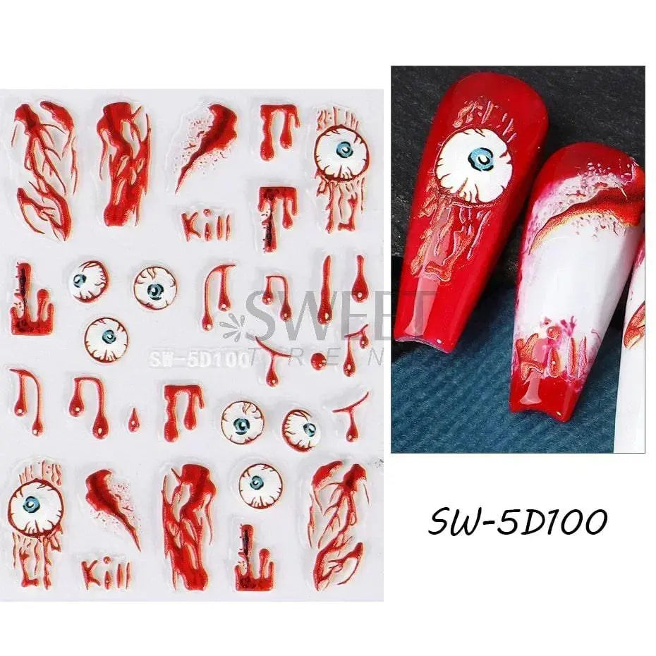 5D Relief Skeleton Hand Halloween Nail Art Stickers - Life and Lines