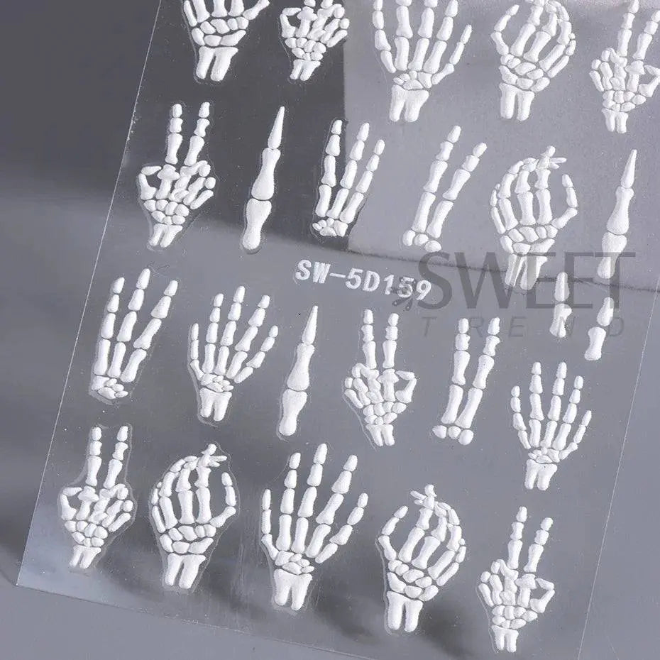 5D Relief Skeleton Hand Halloween Nail Art Stickers - Life and Lines