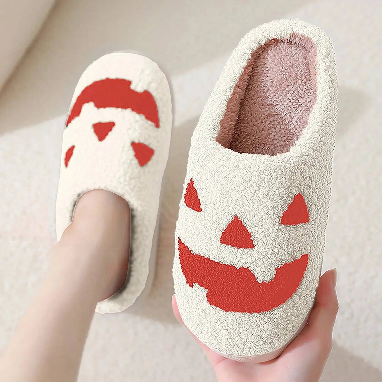 Halloween Pumpkin Slipper Ghost Funny Face Flat Indoor House Shoes Soft Plush Cozy for Women Men Horror Movie Halloween Gifts - Life and Lines