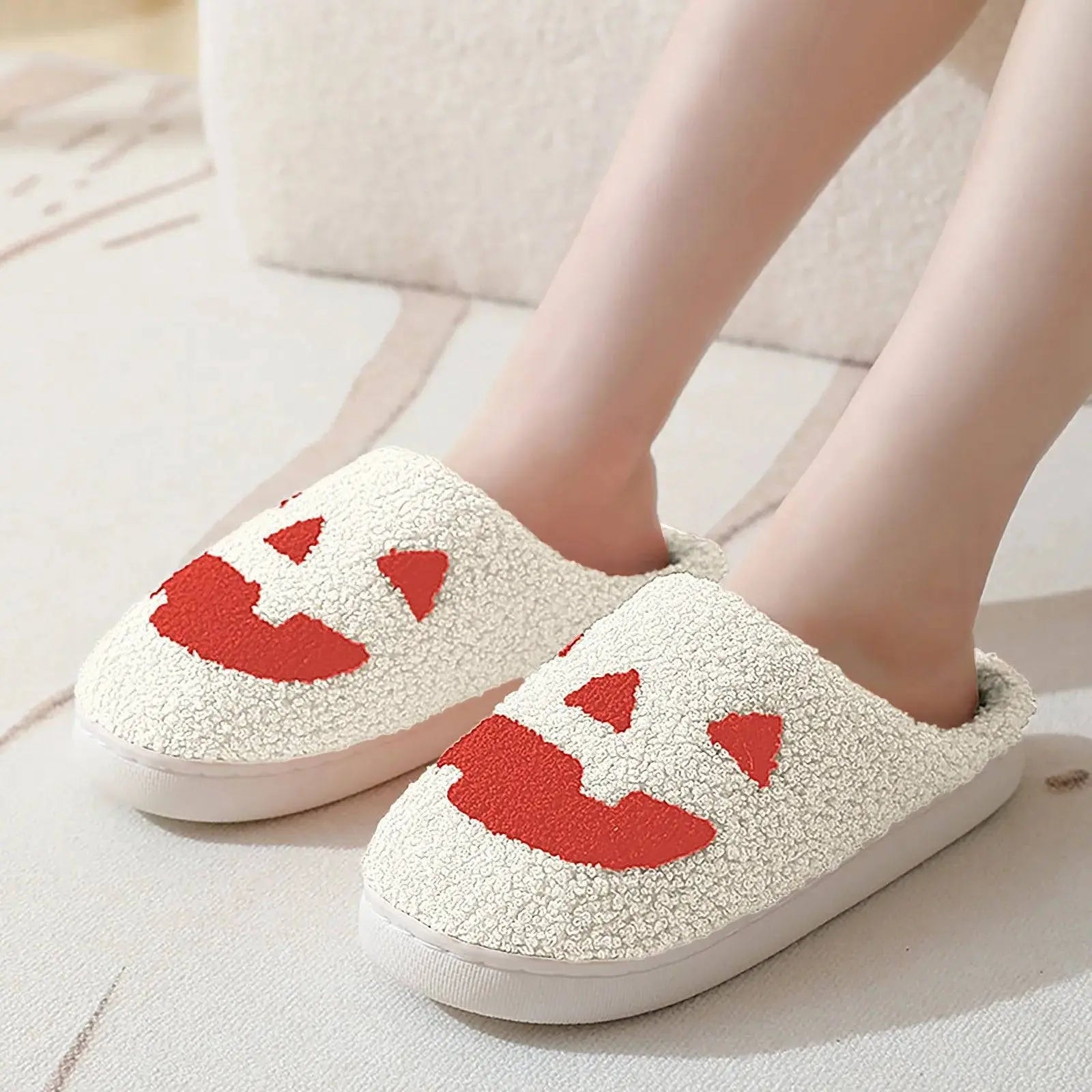 Halloween Pumpkin Slipper Ghost Funny Face Flat Indoor House Shoes Soft Plush Cozy for Women Men Horror Movie Halloween Gifts - Life and Lines