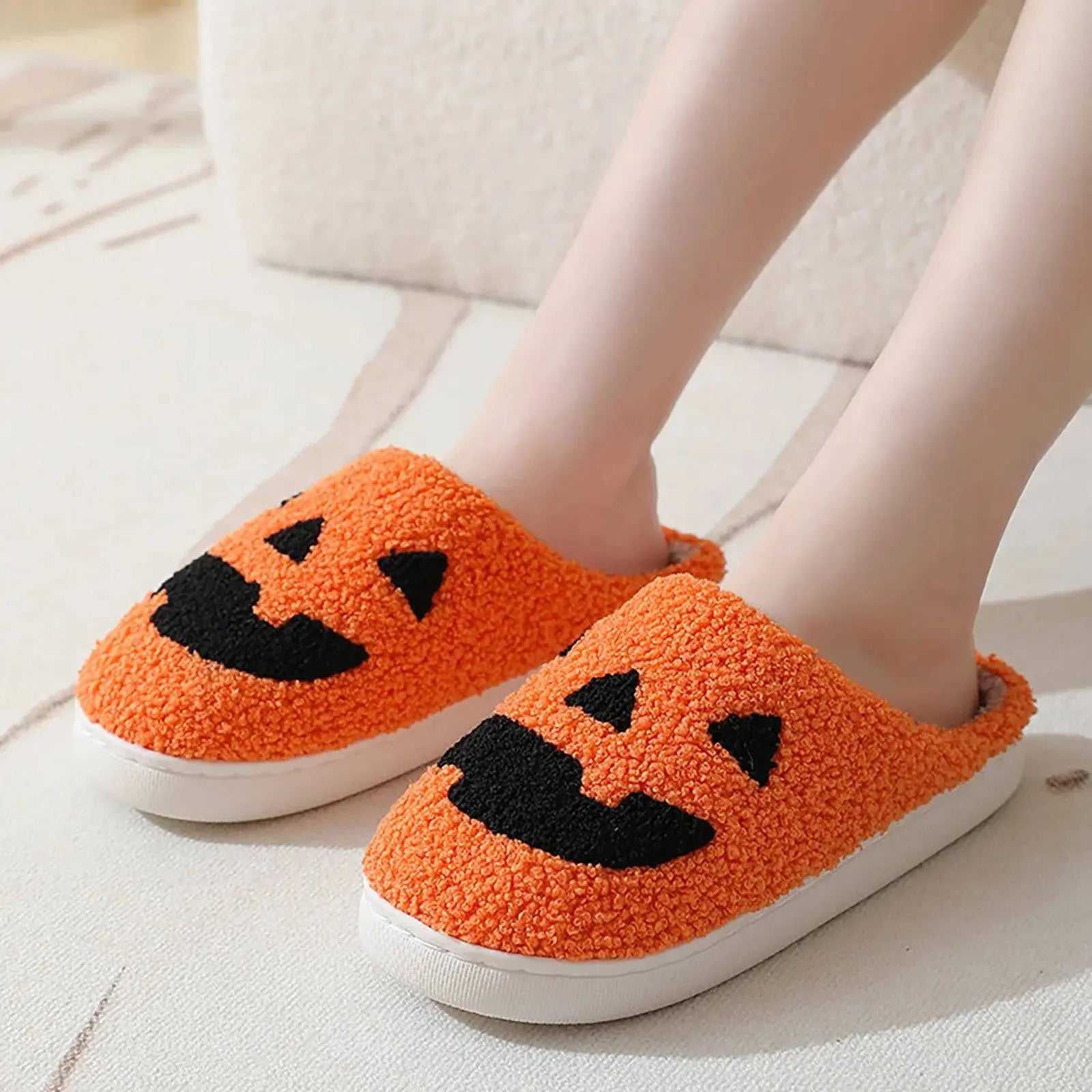 Halloween Pumpkin Slipper Ghost Funny Face Flat Indoor House Shoes Soft Plush Cozy for Women Men Horror Movie Halloween Gifts - Life and Lines