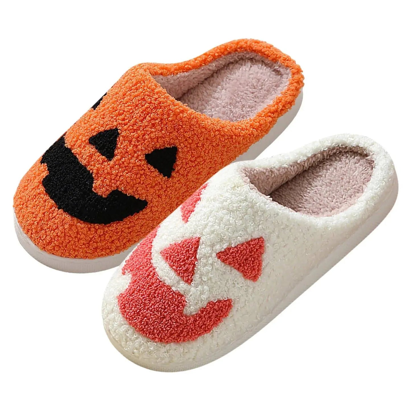 Halloween Pumpkin Slipper Ghost Funny Face Flat Indoor House Shoes Soft Plush Cozy for Women Men Horror Movie Halloween Gifts - Life and Lines