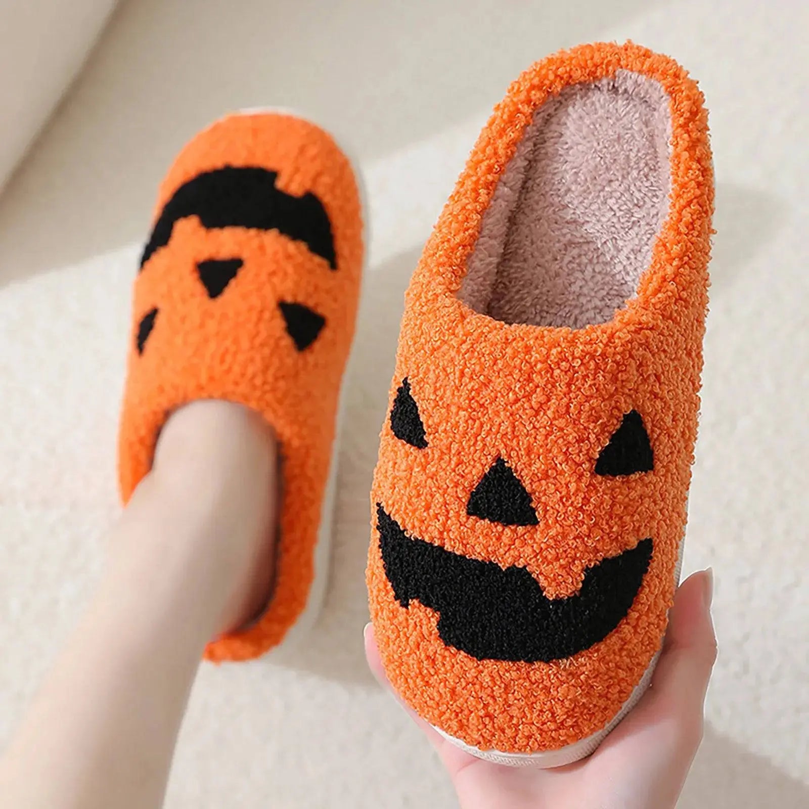 Halloween Pumpkin Slipper Ghost Funny Face Flat Indoor House Shoes Soft Plush Cozy for Women Men Horror Movie Halloween Gifts - Life and Lines