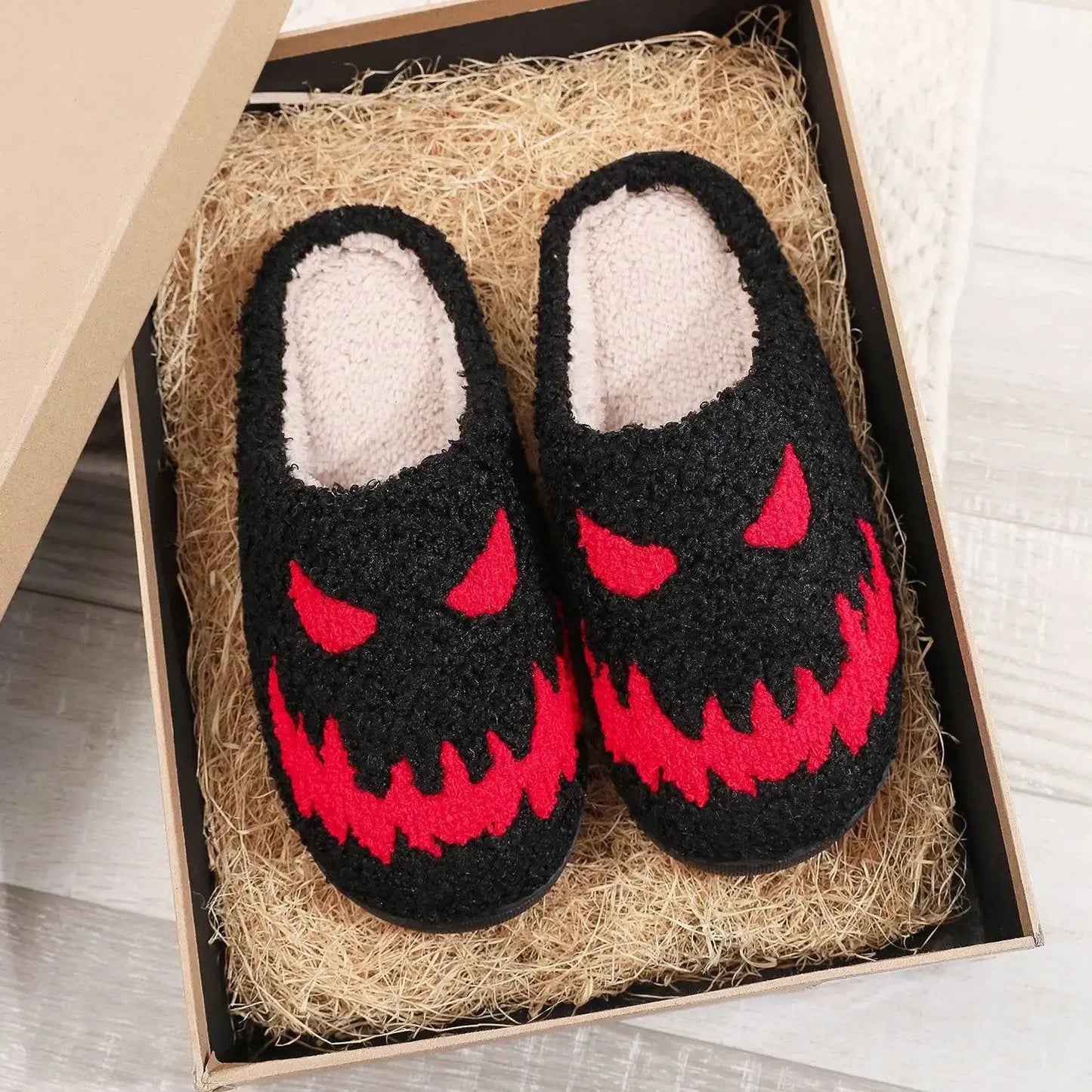 Halloween Red Eyes Slipper Cozy Horror Funny Ghost Flat Indoor House Shoes Spider Web for Women Men Soft Halloween Gifts - Life and Lines