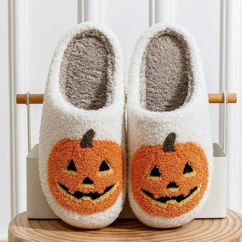 Smile Pumpkin Halloween Women's Slippers Winter Indoor Cartoon Comfort Home Bedroom Soft Causal Flat Plush Shoes for Gift - Life and Lines