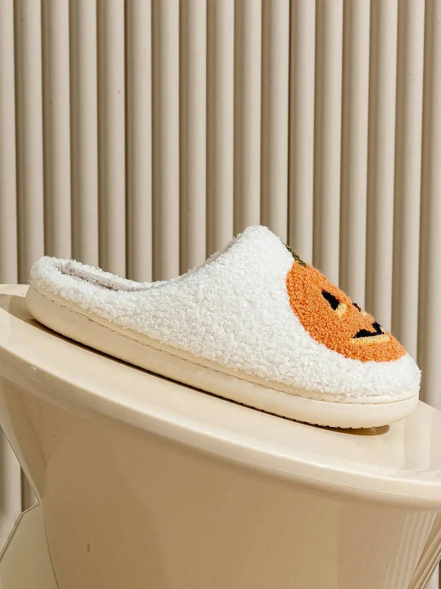 Smile Pumpkin Halloween Women's Slippers Winter Indoor Cartoon Comfort Home Bedroom Soft Causal Flat Plush Shoes for Gift - Life and Lines