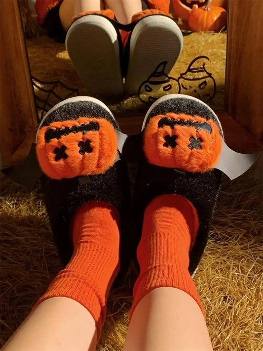 Halloween Pumpkin Cotton Slippers Winter Couple Home Slippers Man Women Indoor Household Slipper Anti Slip Cute Ghost Fury Shoes - Life and Lines