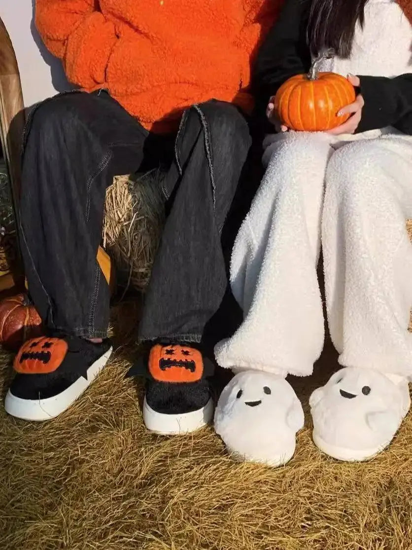 Halloween Pumpkin Cotton Slippers Winter Couple Home Slippers Man Women Indoor Household Slipper Anti Slip Cute Ghost Fury Shoes - Life and Lines