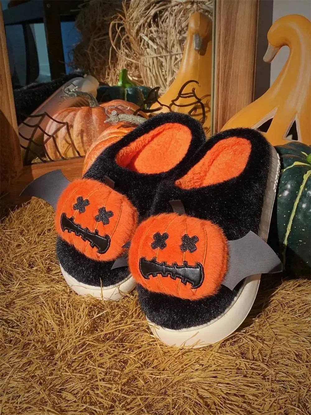 Halloween Pumpkin Cotton Slippers Winter Couple Home Slippers Man Women Indoor Household Slipper Anti Slip Cute Ghost Fury Shoes - Life and Lines