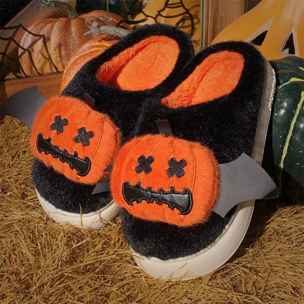 Halloween Pumpkin Cotton Slippers Winter Couple Home Slippers Man Women Indoor Household Slipper Anti Slip Cute Ghost Fury Shoes - Life and Lines