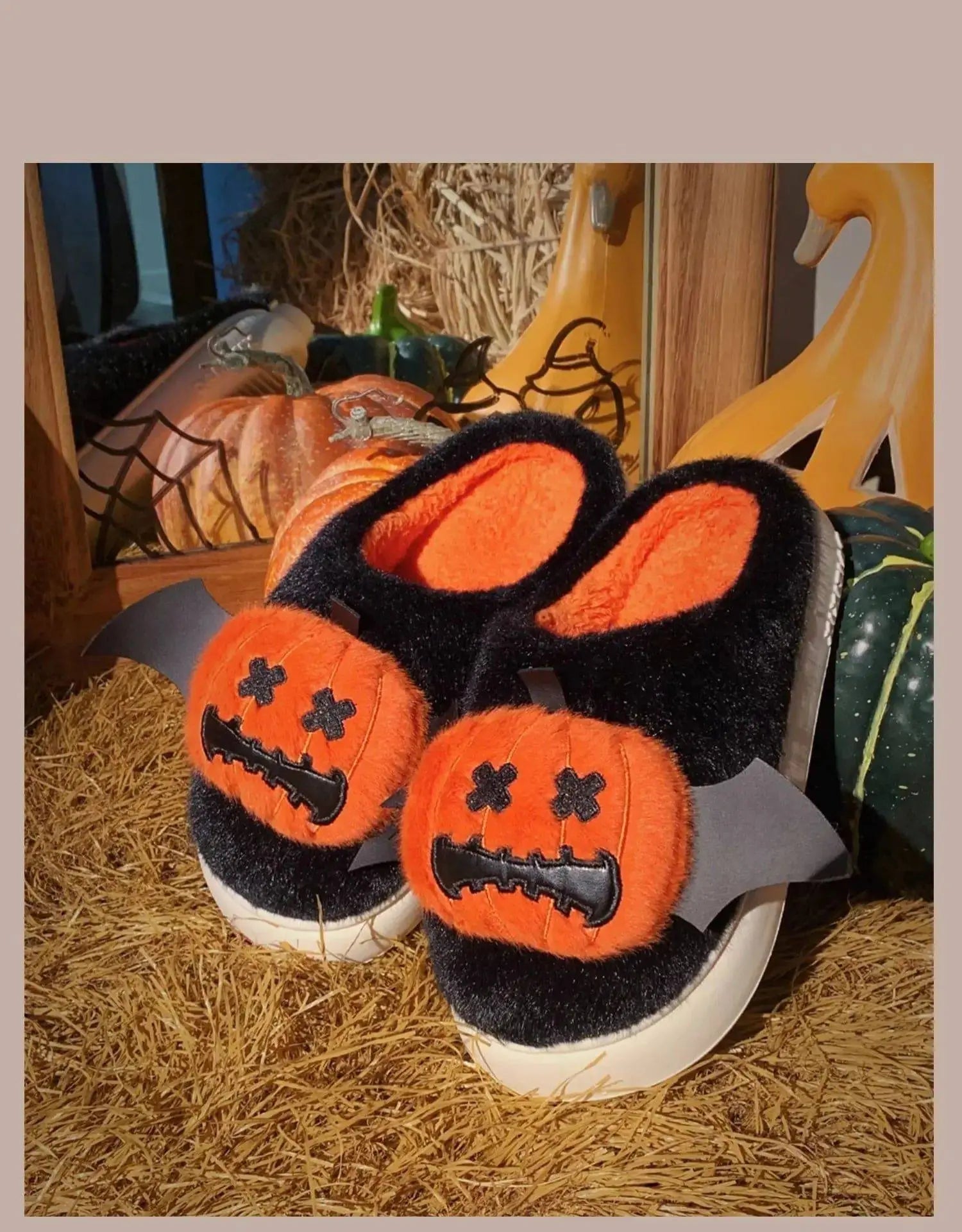 Halloween Pumpkin Cotton Slippers Winter Couple Home Slippers Man Women Indoor Household Slipper Anti Slip Cute Ghost Fury Shoes - Life and Lines