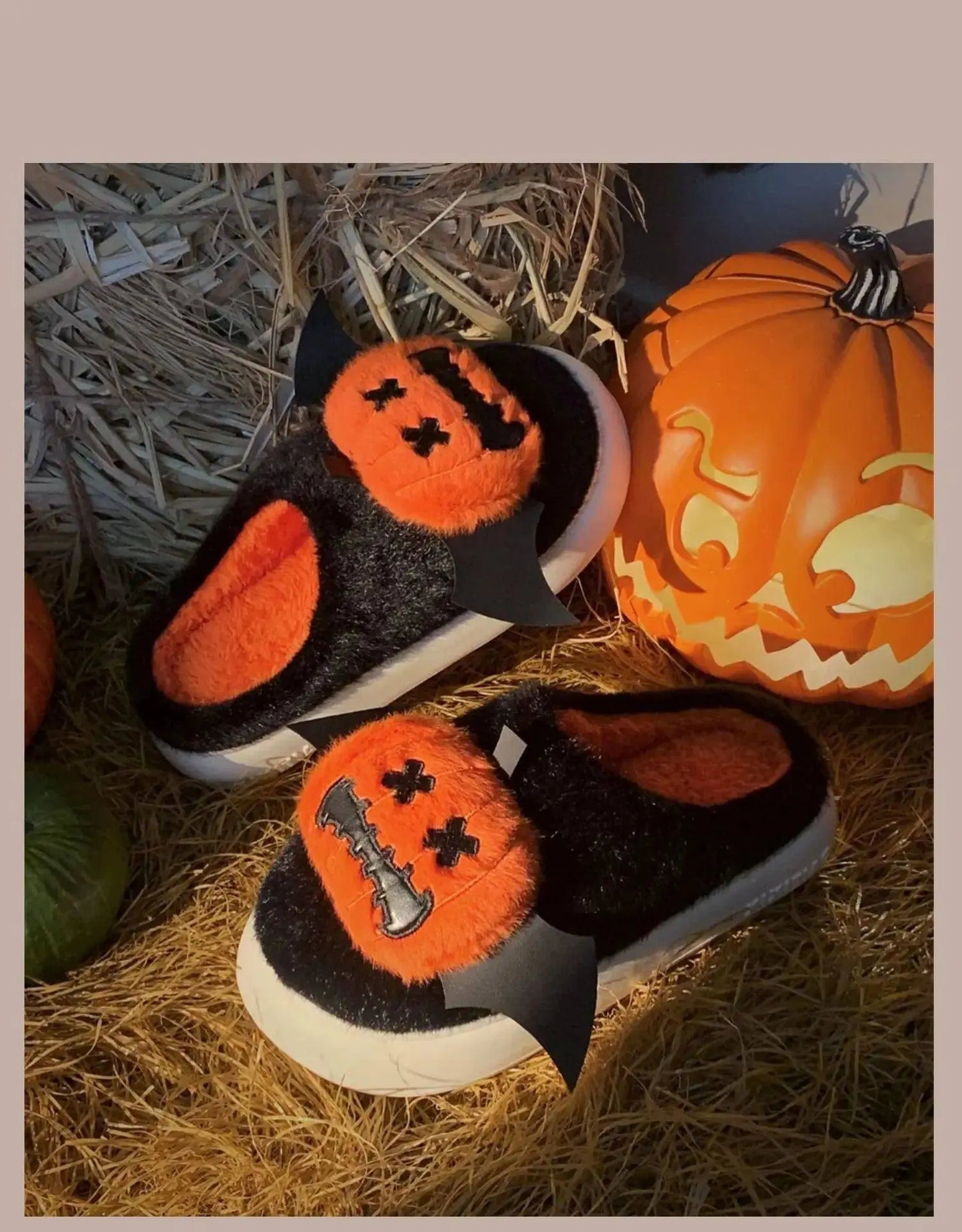 Halloween Pumpkin Cotton Slippers Winter Couple Home Slippers Man Women Indoor Household Slipper Anti Slip Cute Ghost Fury Shoes - Life and Lines