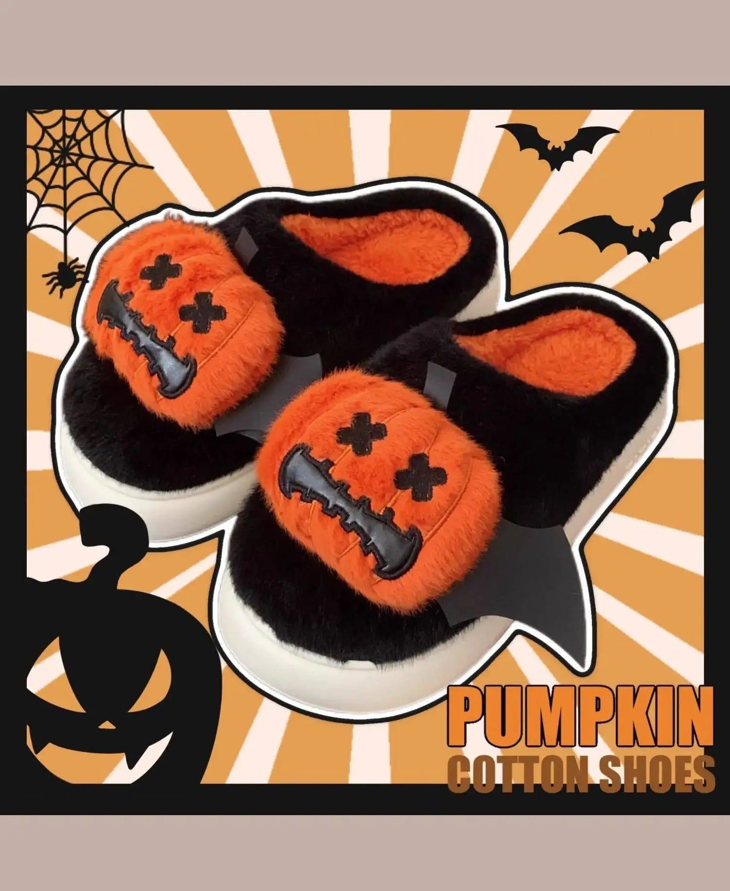 Halloween Pumpkin Cotton Slippers Winter Couple Home Slippers Man Women Indoor Household Slipper Anti Slip Cute Ghost Fury Shoes - Life and Lines