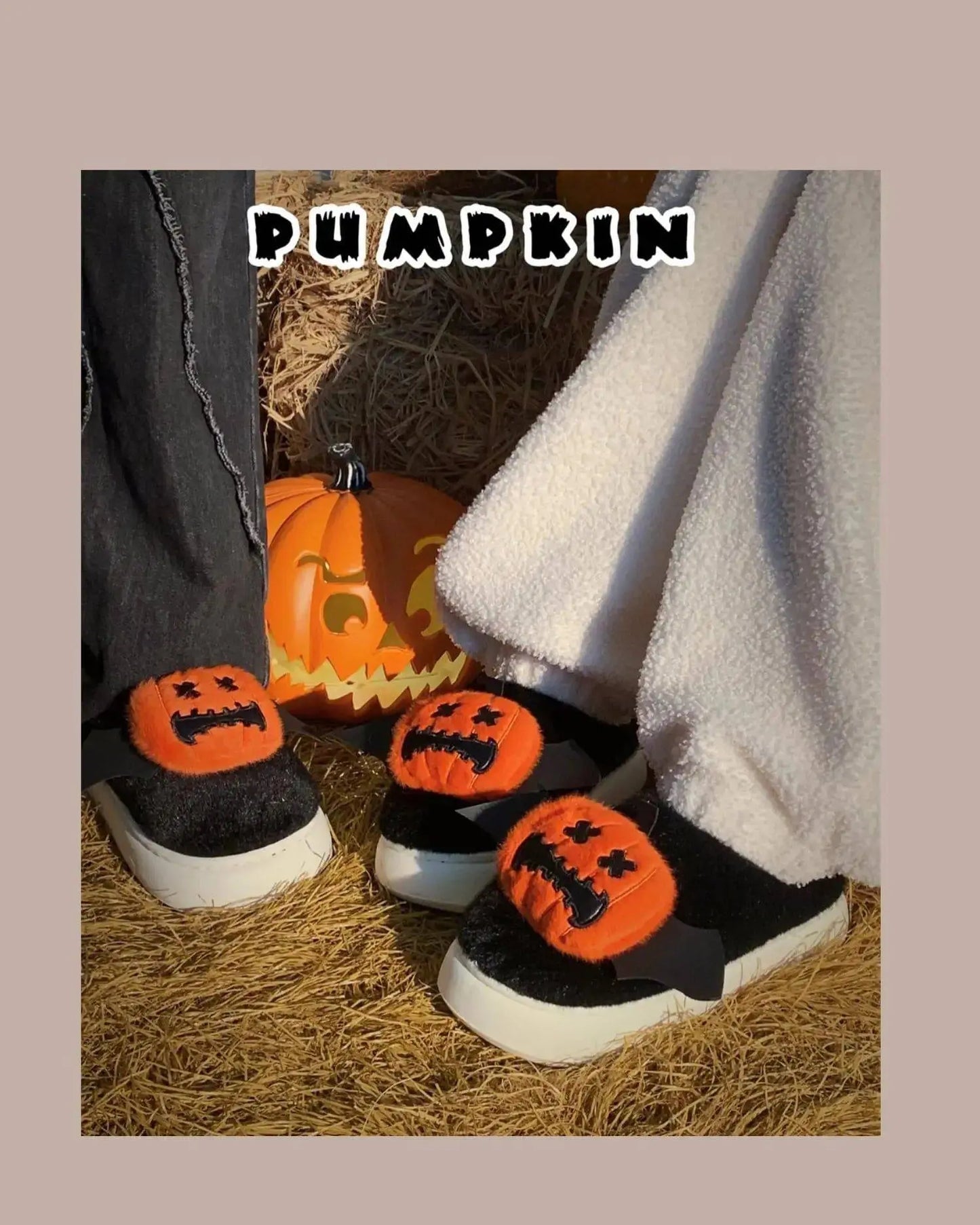 Halloween Pumpkin Cotton Slippers Winter Couple Home Slippers Man Women Indoor Household Slipper Anti Slip Cute Ghost Fury Shoes - Life and Lines