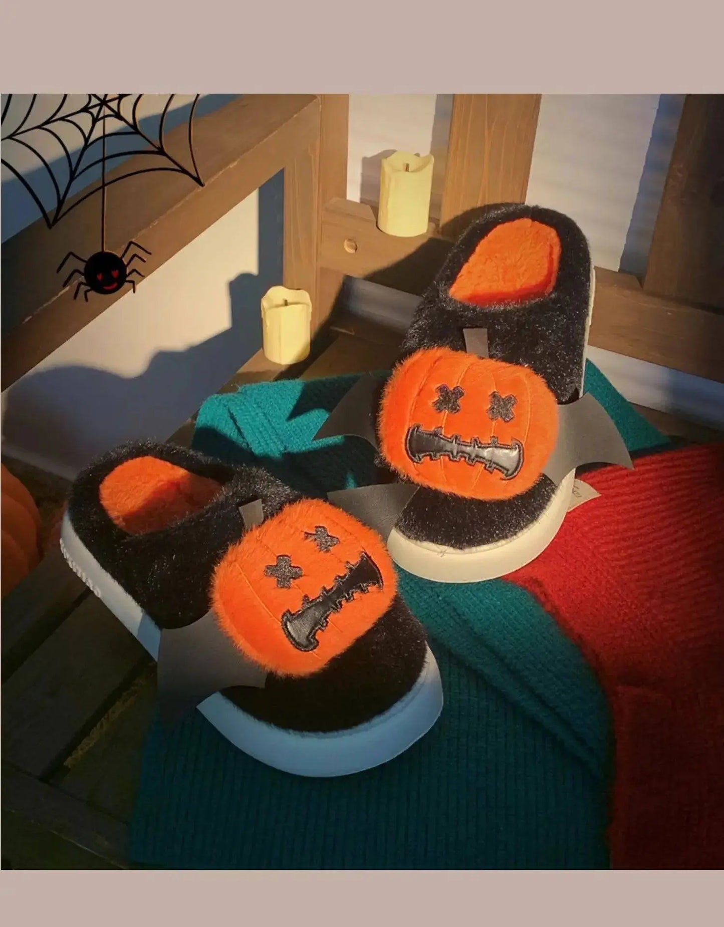 Halloween Pumpkin Cotton Slippers Winter Couple Home Slippers Man Women Indoor Household Slipper Anti Slip Cute Ghost Fury Shoes - Life and Lines