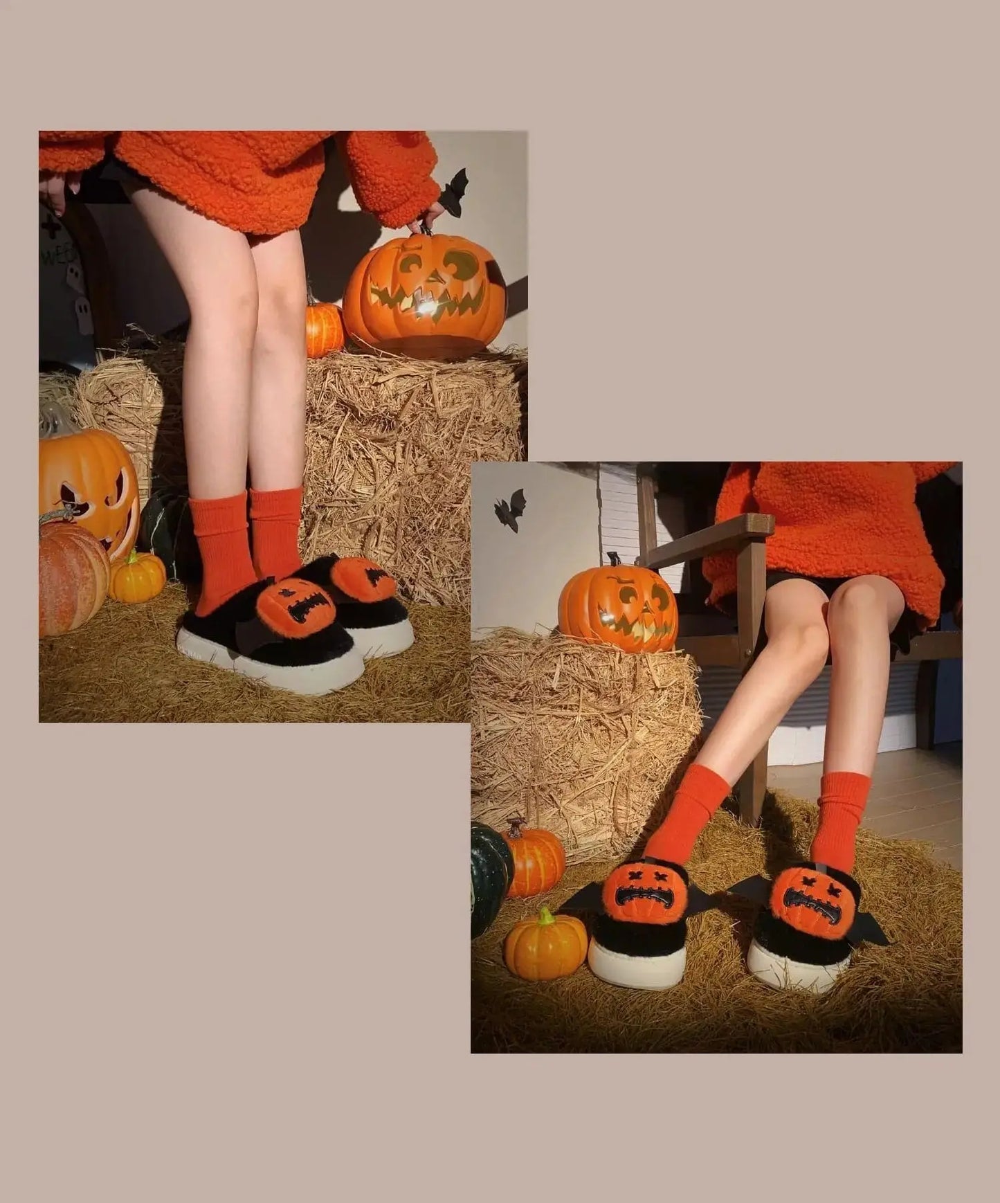 Halloween Pumpkin Cotton Slippers Winter Couple Home Slippers Man Women Indoor Household Slipper Anti Slip Cute Ghost Fury Shoes - Life and Lines