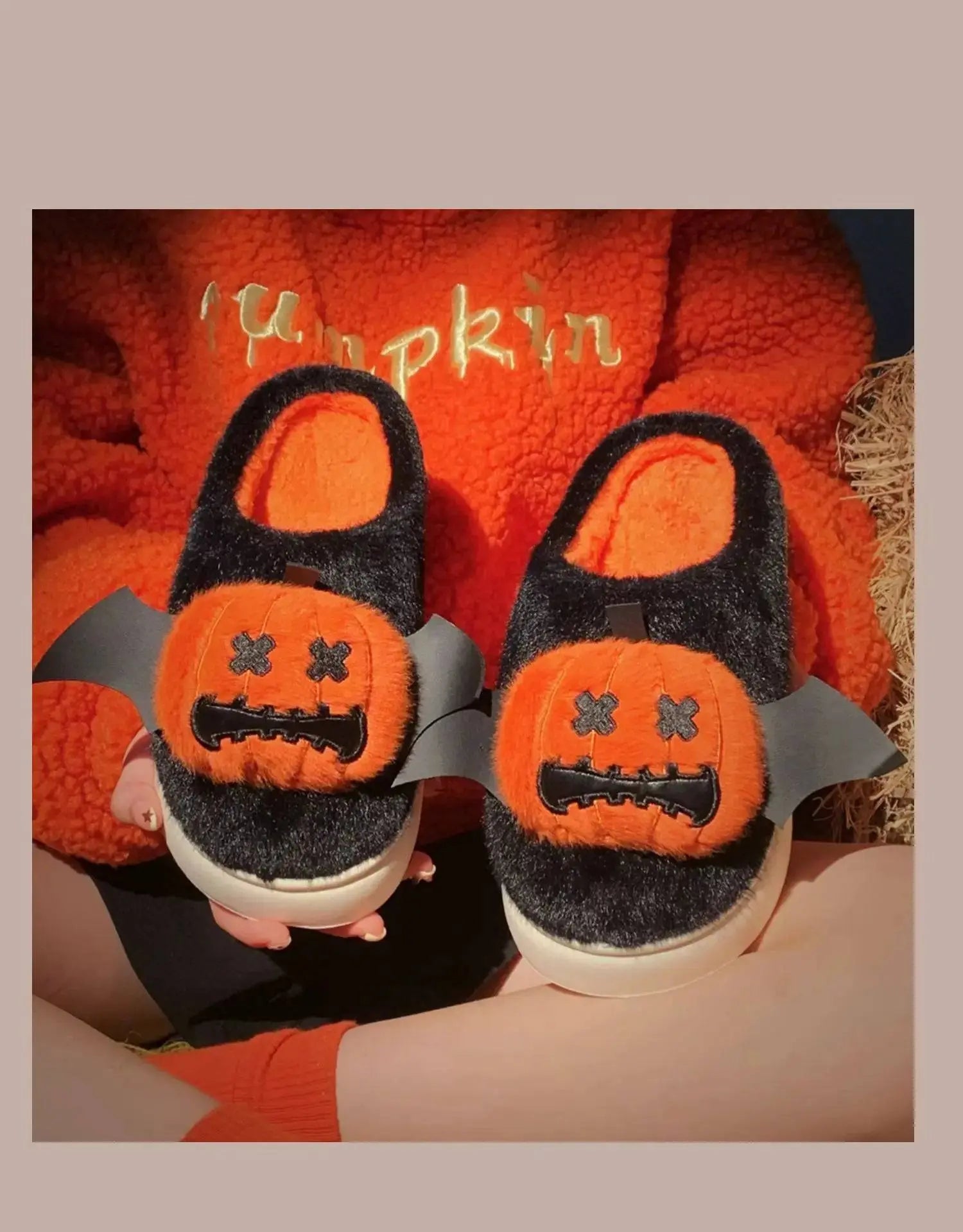 Halloween Pumpkin Cotton Slippers Winter Couple Home Slippers Man Women Indoor Household Slipper Anti Slip Cute Ghost Fury Shoes - Life and Lines