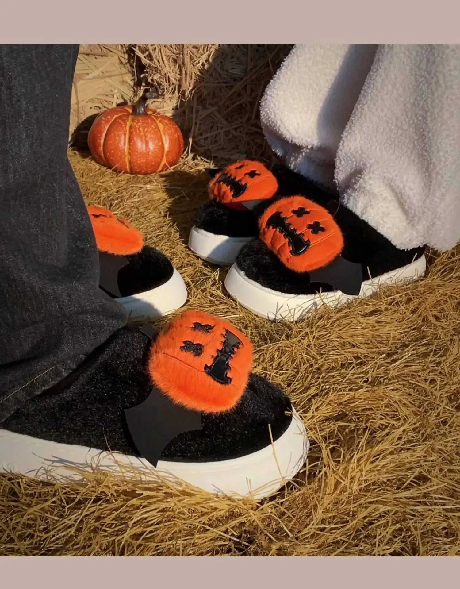 Halloween Pumpkin Cotton Slippers Winter Couple Home Slippers Man Women Indoor Household Slipper Anti Slip Cute Ghost Fury Shoes - Life and Lines