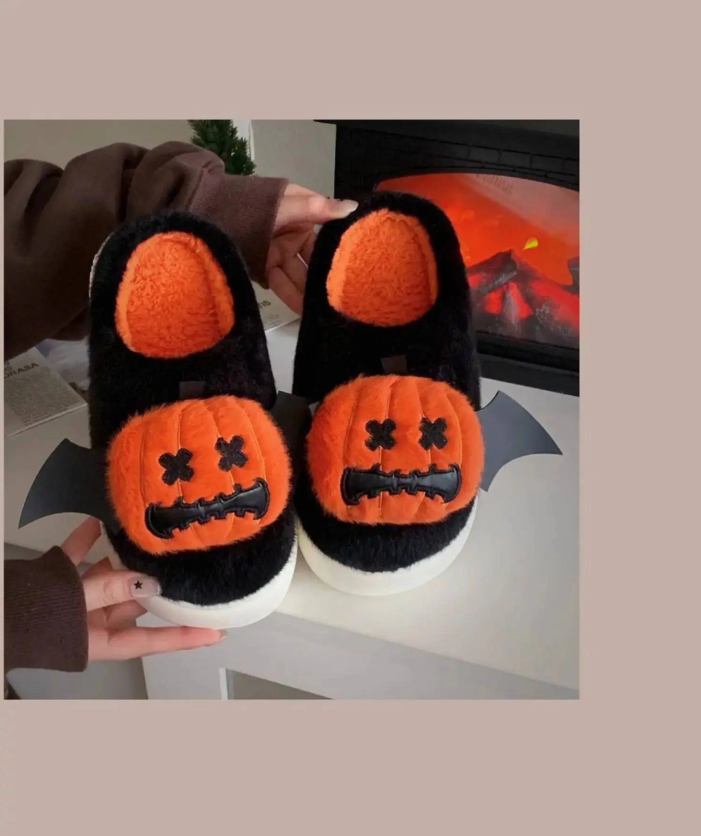 Halloween Pumpkin Cotton Slippers Winter Couple Home Slippers Man Women Indoor Household Slipper Anti Slip Cute Ghost Fury Shoes - Life and Lines